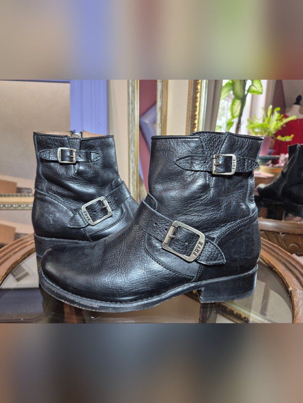 Frye Black Leather Motorcycle Boots - Womens Size 7